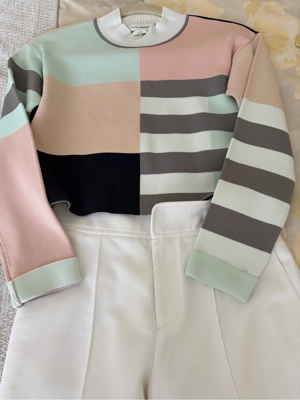 2/$60 NWOT XS/S Club Monaco Pastel Colorblock Cropped Knit Sweater RARE
